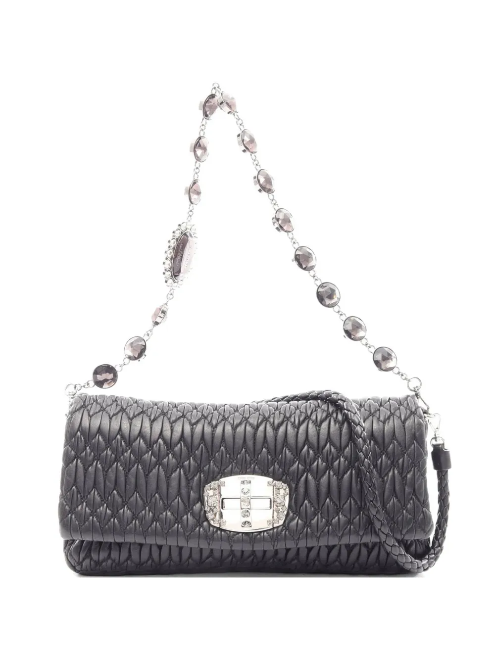 Miu Miu Pre-Owned 2000s crystal-embellished matelassé shoulder bag - Nero