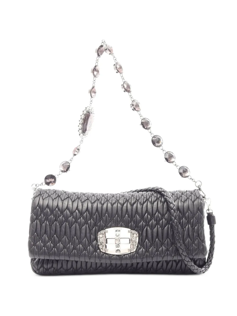 Miu Miu Pre-Owned 2000s crystal-embellished matelassé shoulder bag - Nero