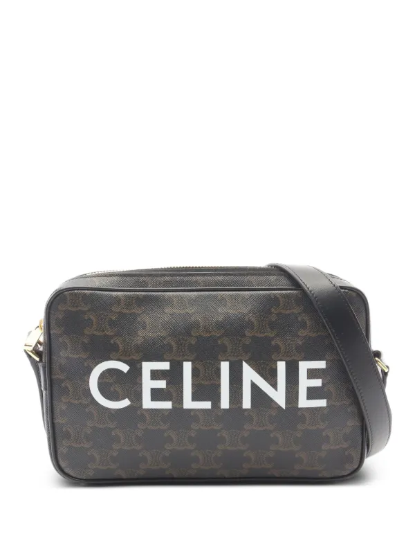 Celine Pre-owned 2010s Triomphe Logo Messenger Bag in Black