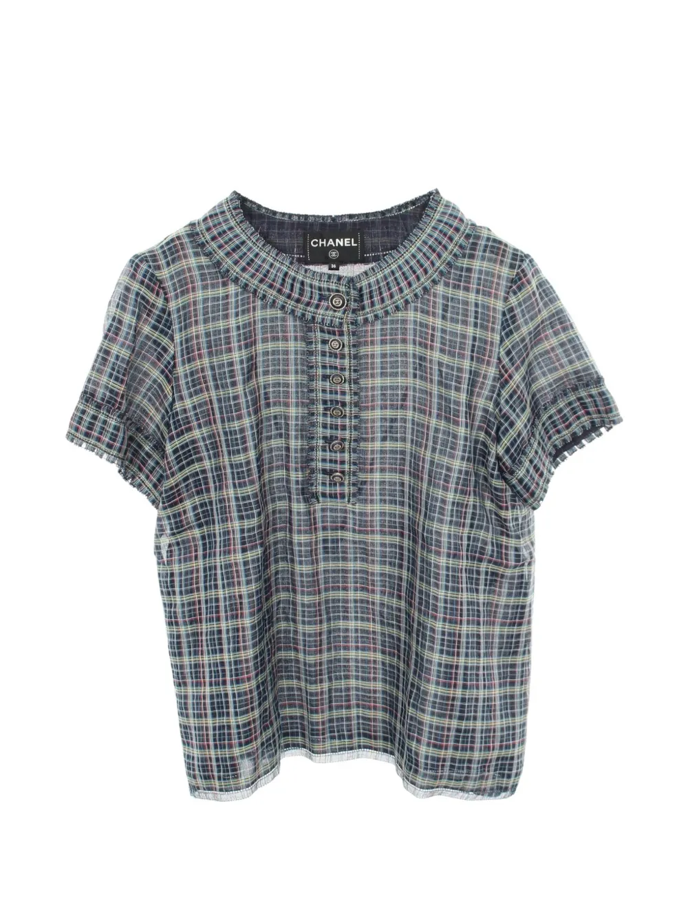 CHANEL Pre-Owned 1986-1988 Cocomark check blouse - Blu
