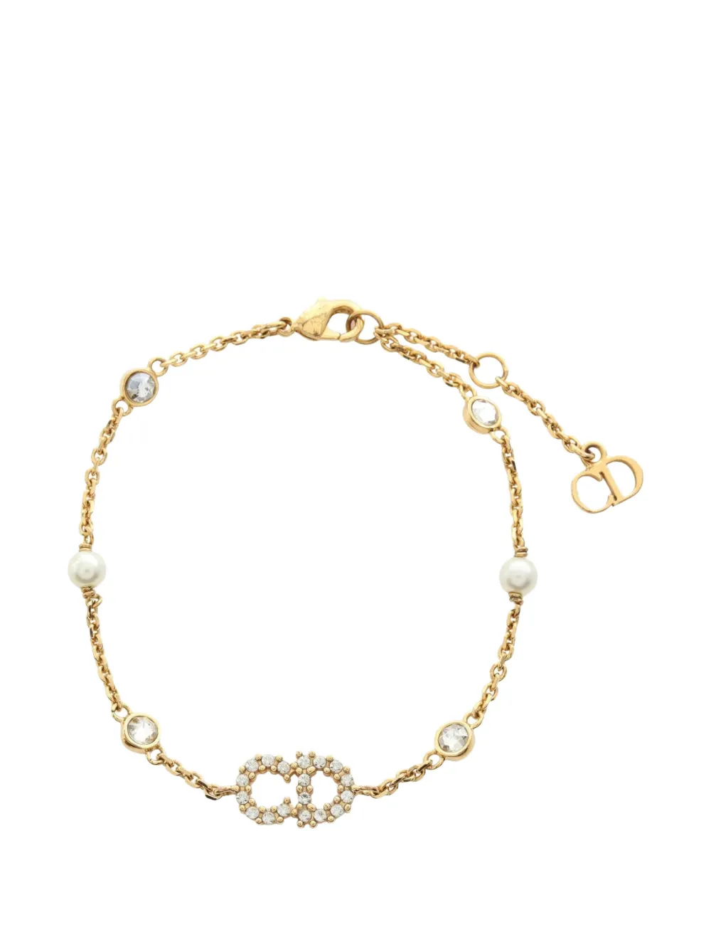 Christian Dior Pre-Owned CD logo rhinestone bracelet - Oro