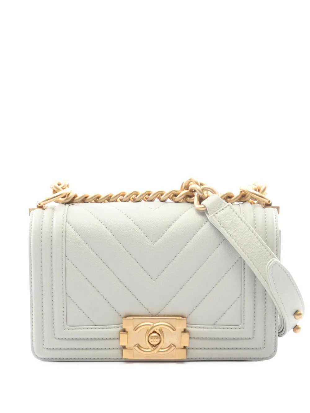 CHANEL Pre-Owned 2021-2026 Small Chevron Caviar Boy Flap crossbody bag - Blu