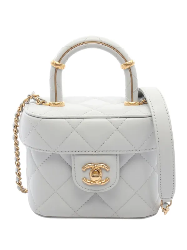 Chanel Pre-owned 2021-2026 Mini Quilted Lambskin Top Handle Vanity Case with Chain Satchel in Blue