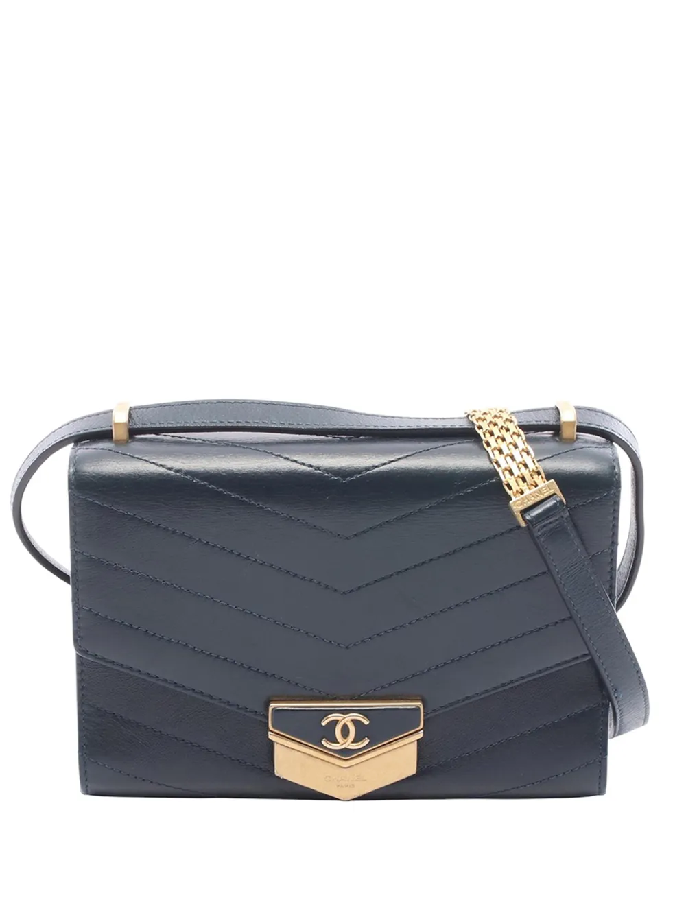 CHANEL Pre-Owned 2018-2019 Small CC Chevron Calfskin Medal Flap crossbody bag - Grün