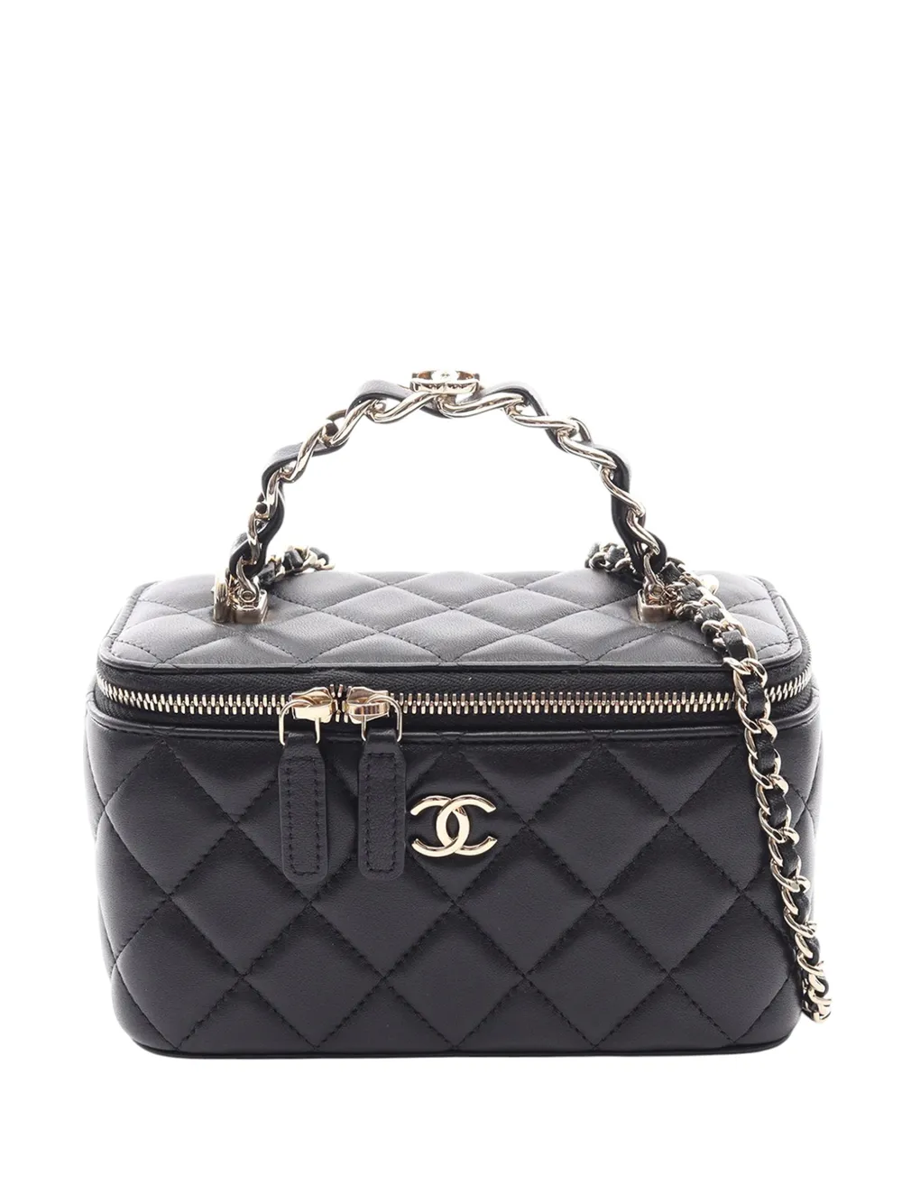 CHANEL Pre-Owned 2021-2026 CC Quilted Lambskin Chain Top Handle Vanity Case satchel - Black