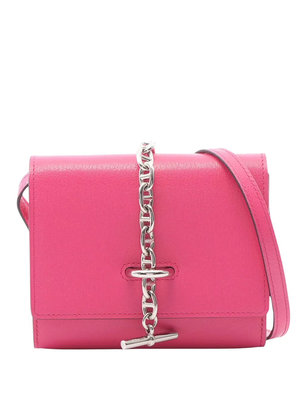 Pre-owned Hermes 2024 Chevre Chaine D'ancre Compact Wallet Crossbody Bag In Pink