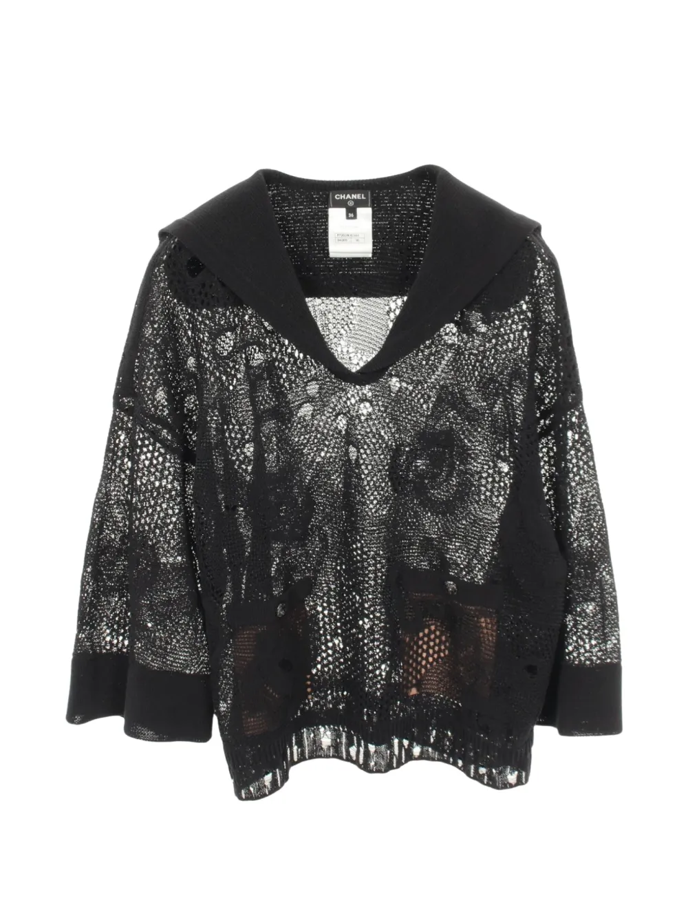 CHANEL Pre-Owned 1986-1988 Camellia Sailor knitted blouse - Nero