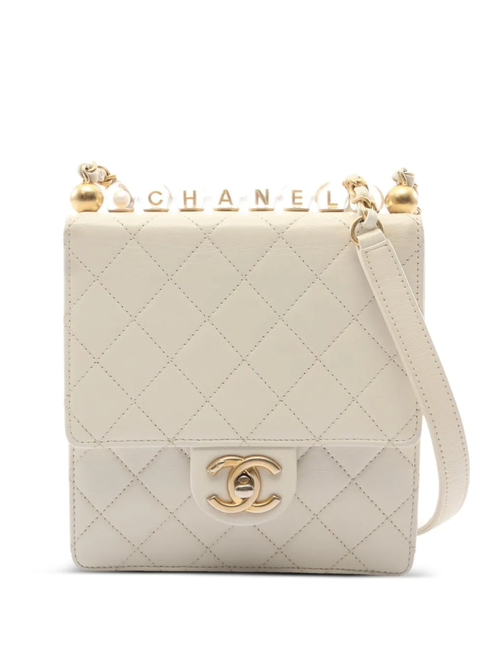 CHANEL Pre-Owned 2020-2021 Flap bead-embellished mini bag - Bianco