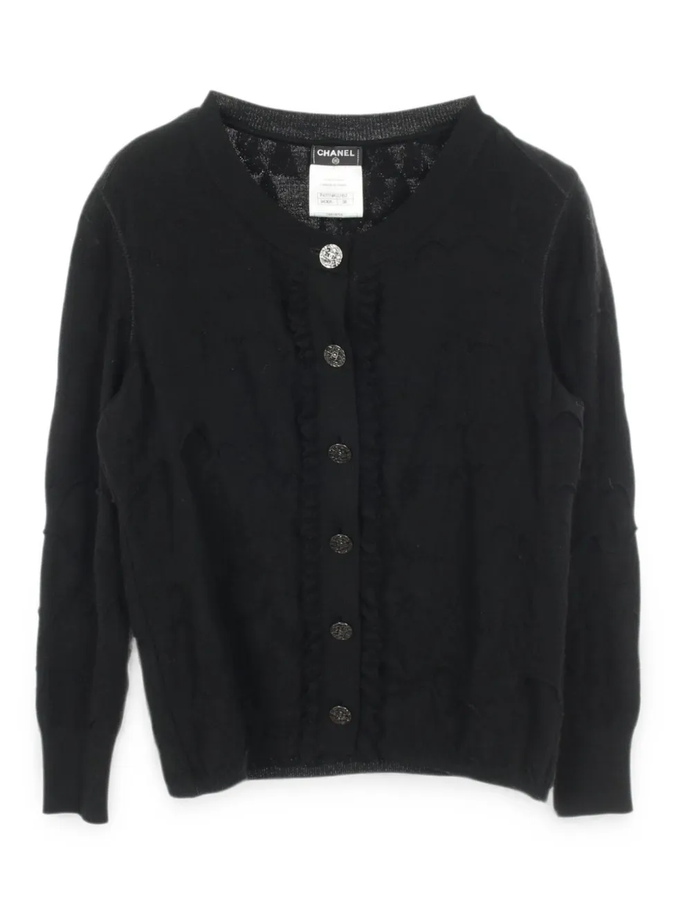CHANEL Pre-Owned 1986-1988 Coco Mark button frill cardigan - Black