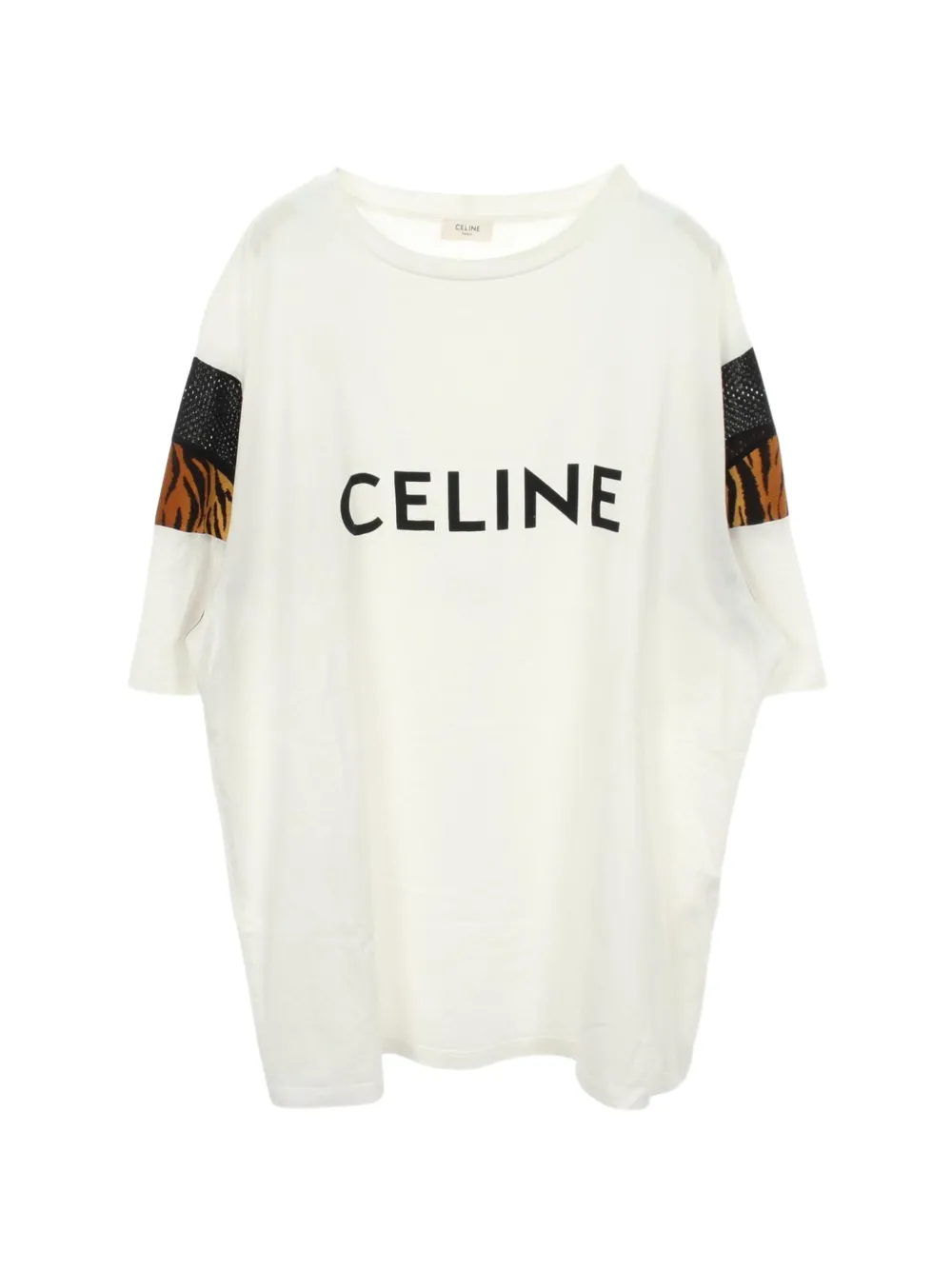 Celine Pre-Owned logo-print leopard-detail T-shirt - White