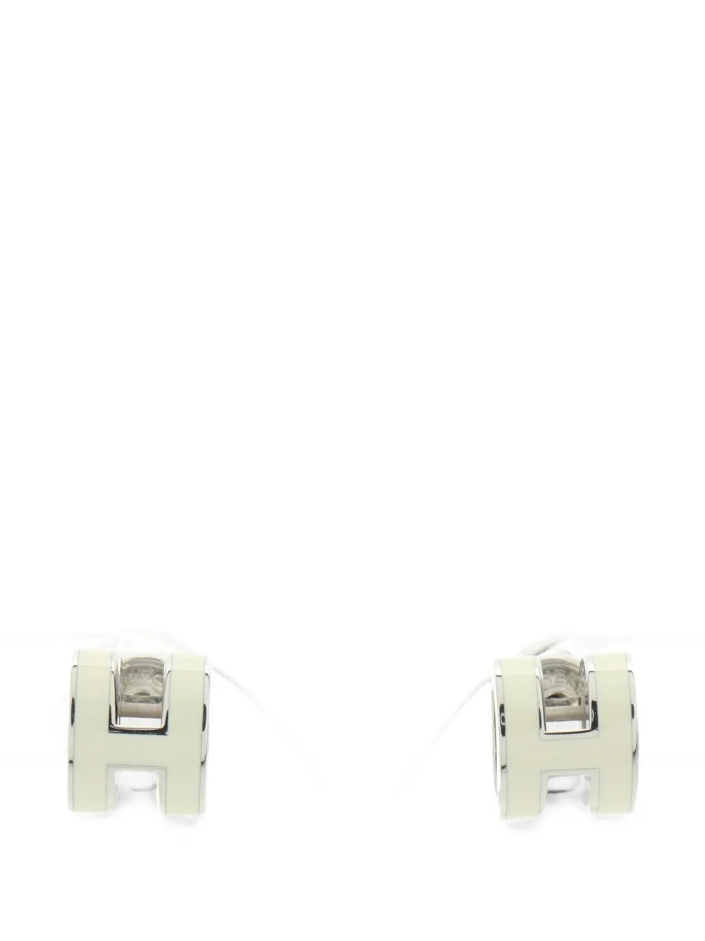 Pre-owned Hermes Mini Pop H Earrings In Silver