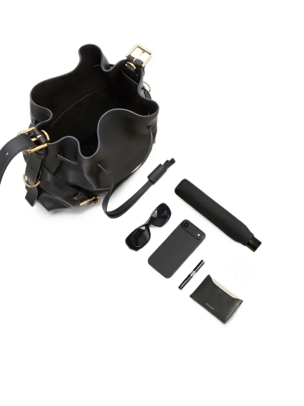 Givenchy Kleine Voyou Bucket-tas van glanzend leer Zwart