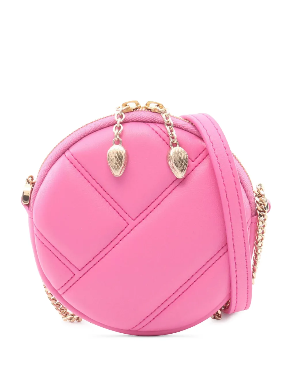 Pre-owned Bvlgari 2010-2026 Leather Serpenti Cabochon Round Crossbody Bag In Pink