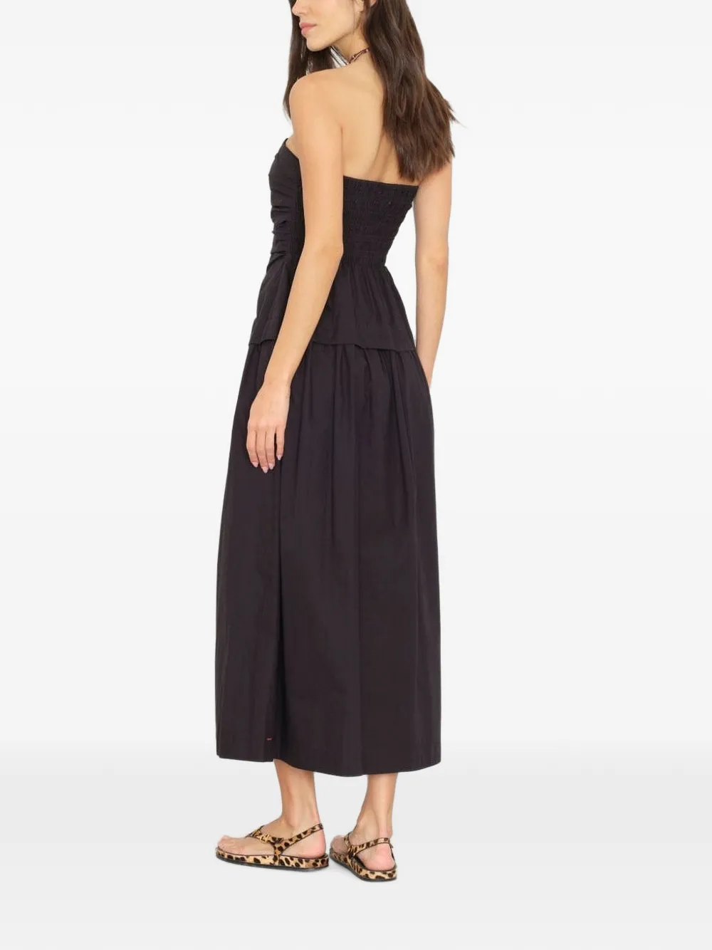 Xirena Ciara strapless midi-jurk met ruches Zwart