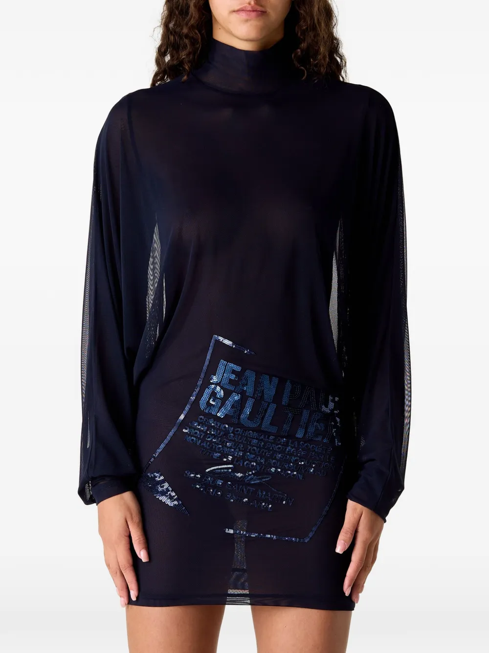 Jean Paul Gaultier mesh bat-sleeve dress - Blu