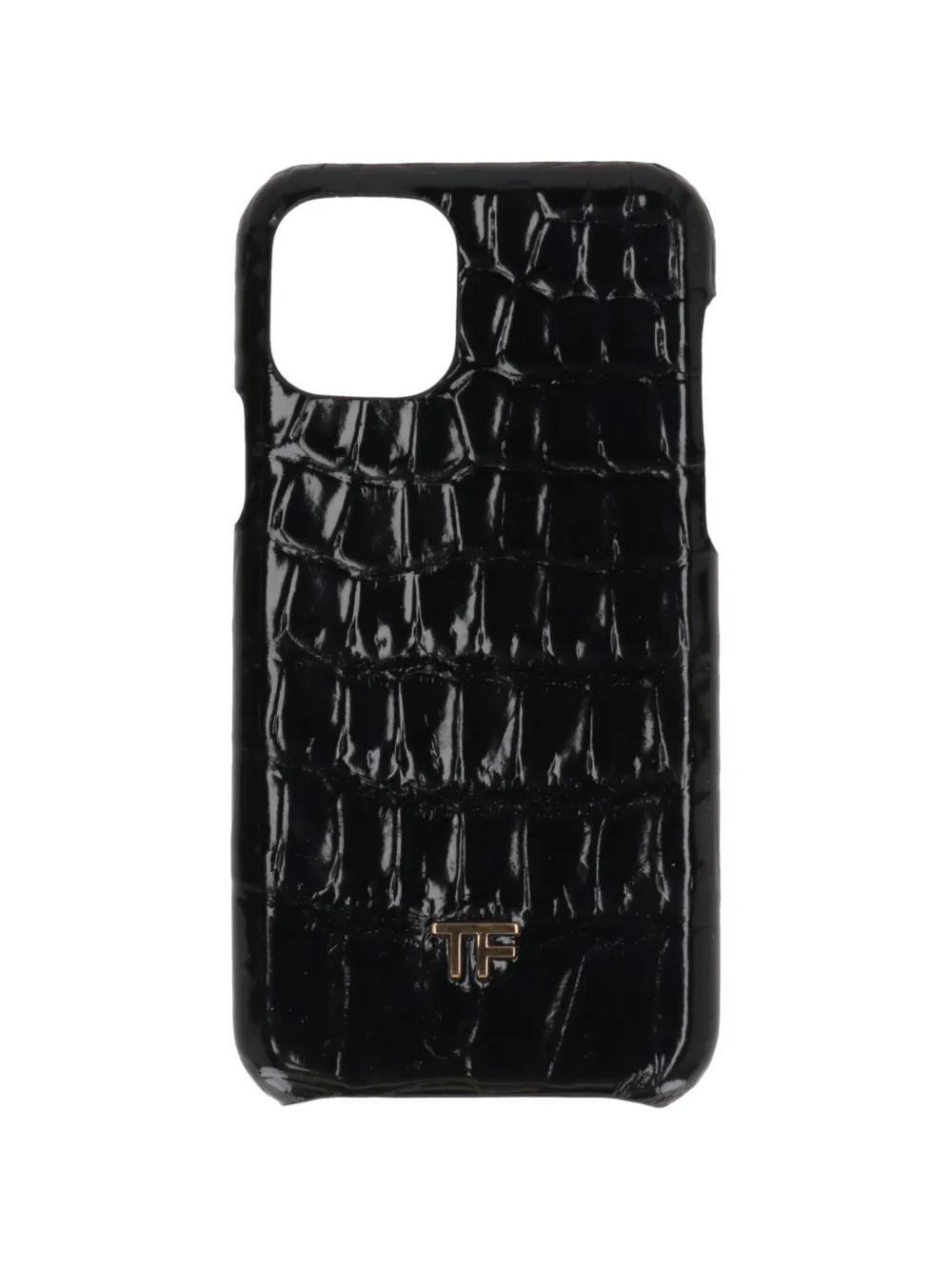 TOM FORD logo-plaque croc-effect leather phone case - Nero