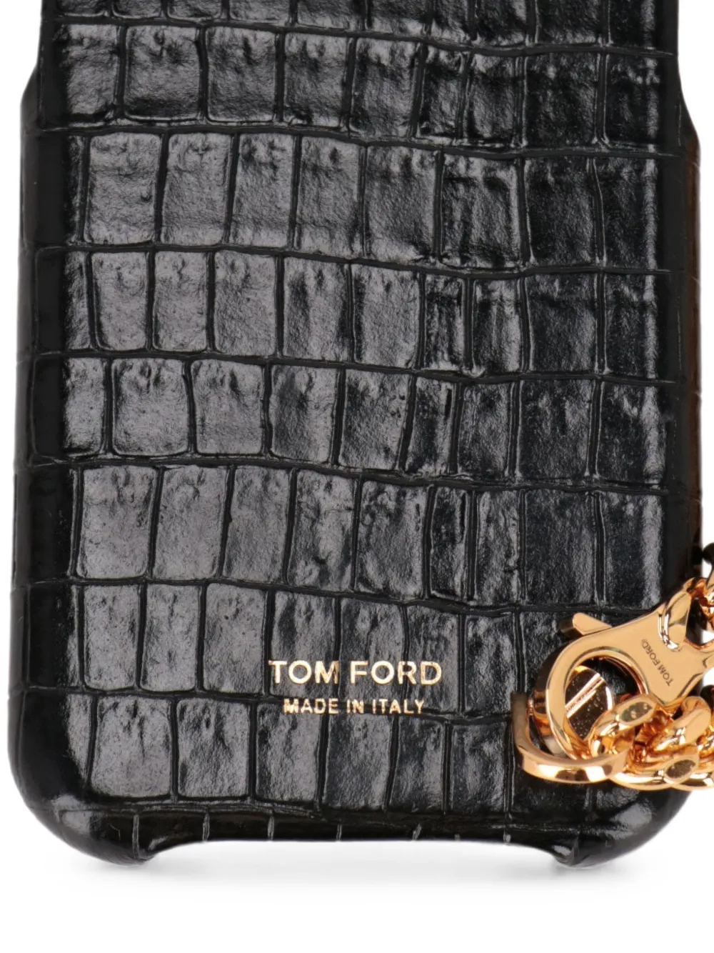 TOM FORD Telefoonhoesje met krokodillen-reliëf en schakelketting Zwart