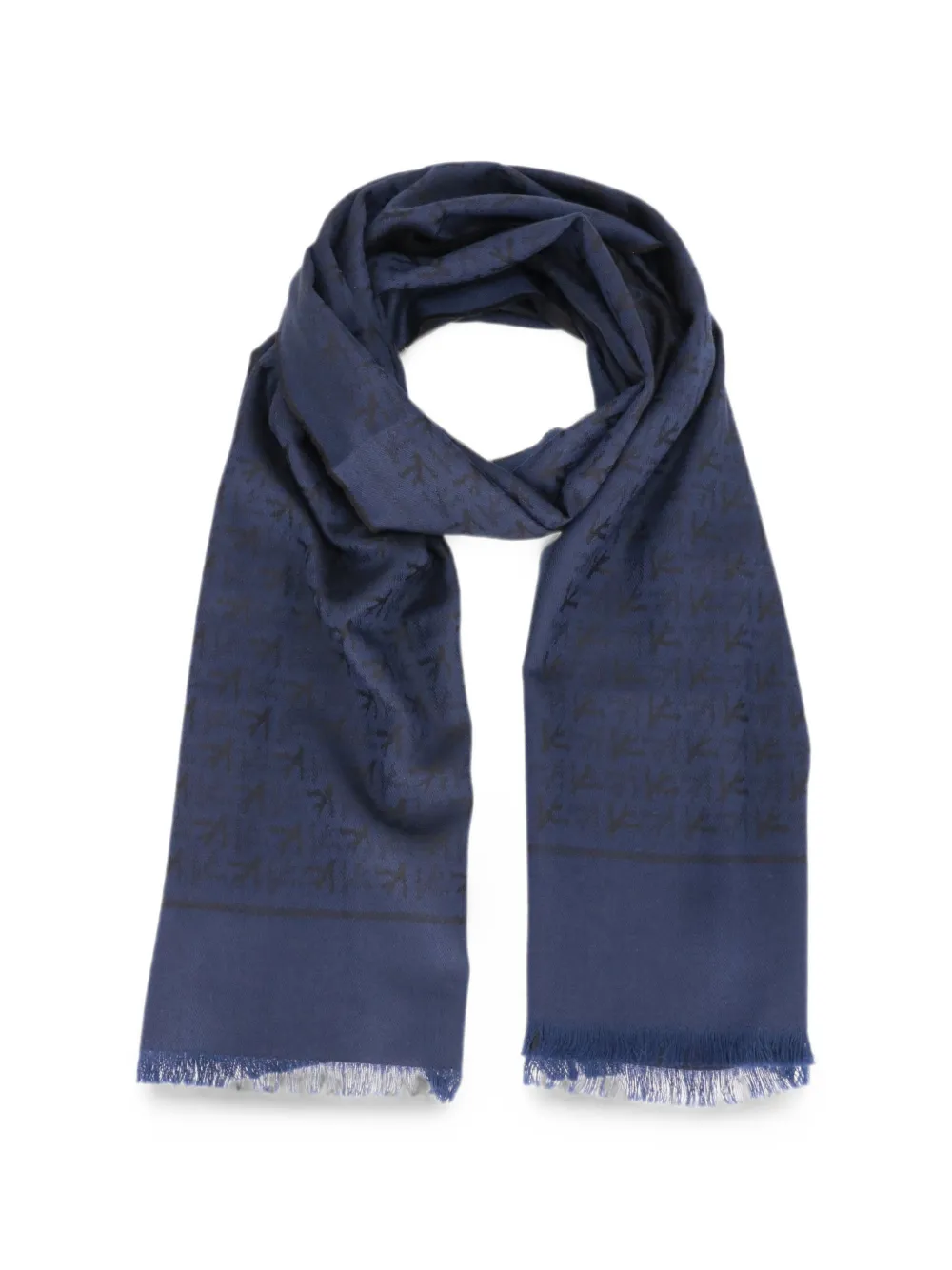 Isaia monogram-print frayed scarf - Blu