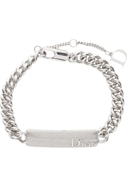 Christian Dior Pre-Owned Guilloche logo plate bracelet