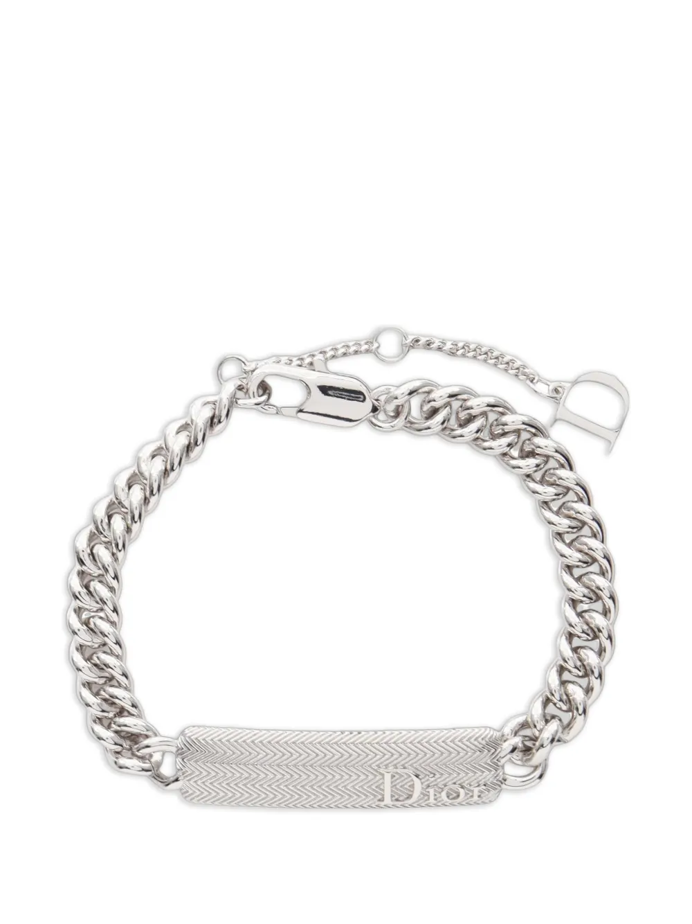 Christian Dior Pre-Owned Guilloche logo plate bracelet - Silver