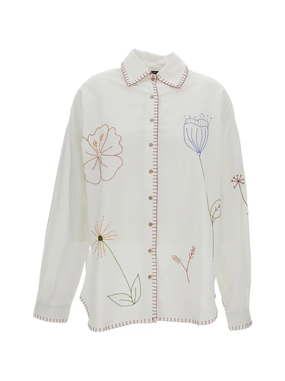 ESTRAFALARIO floral-embroidery contrast-stitch shirt - White