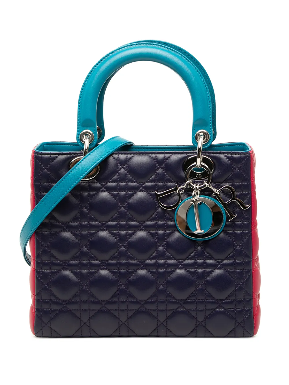 Christian Dior Pre-Owned 2011 Medium Tricolor Lambskin Cannage Lady Dior satchel - Blue