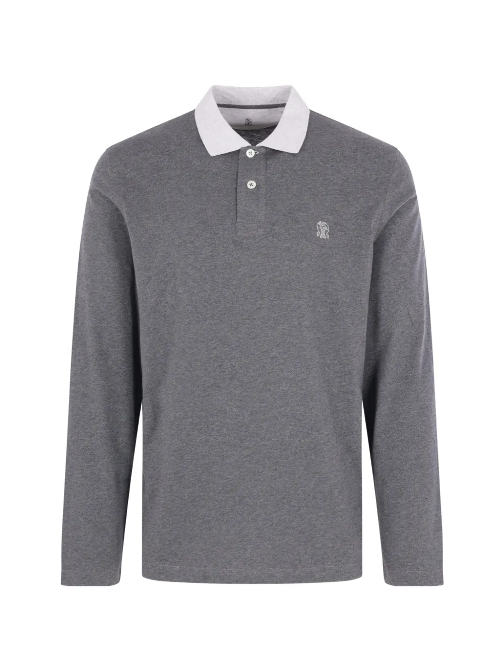 Brunello Cucinelli logo-embroidered long-sleeve polo shirt - Grigio