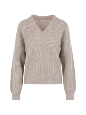 Brunello Cucinelli スパンコール Vネックセーター | ニュートラル