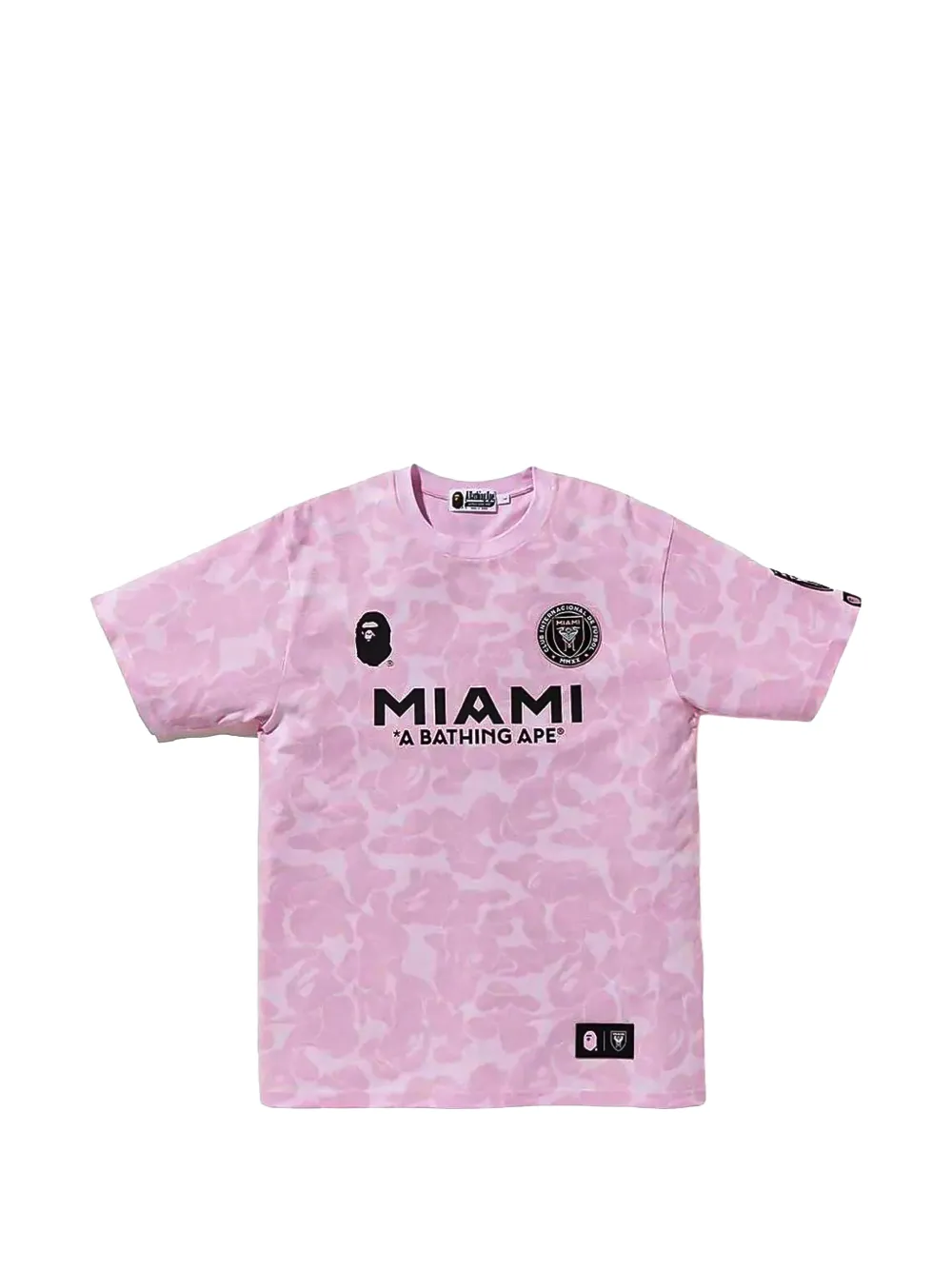 A BATHING APE x Inter Miami logoprinten T-shirt met camouflageprint Roze