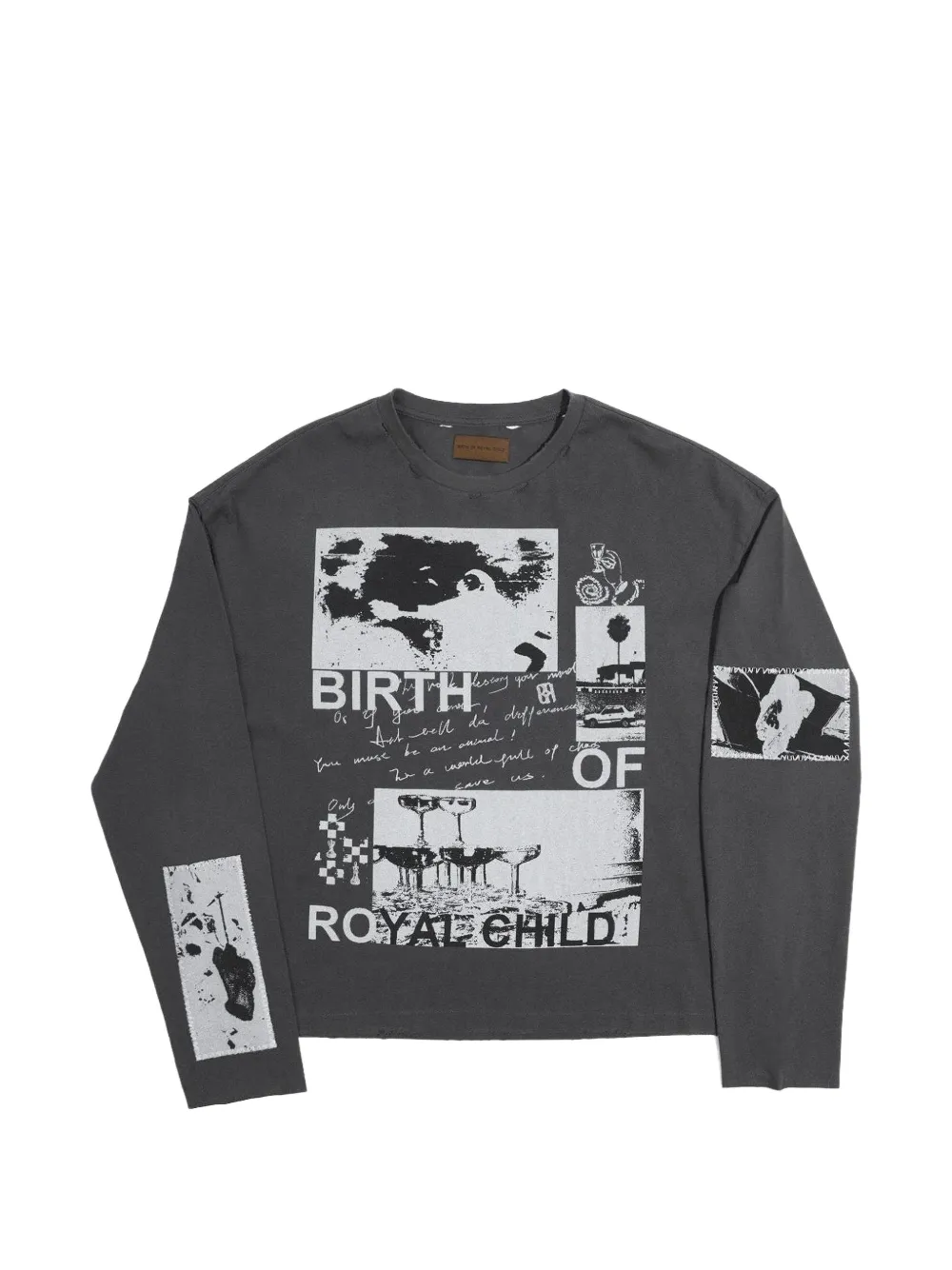 BIRTH OF ROYAL CHILD graphic-print long-sleeve sweatears - Grigio