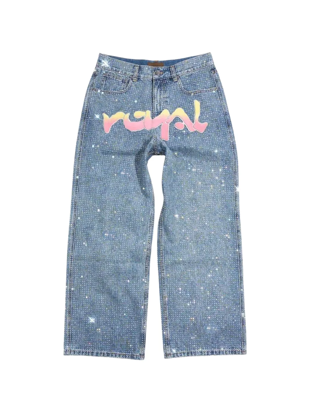 BIRTH OF ROYAL CHILD graffiti-print crystal-embellished jeans - Blu