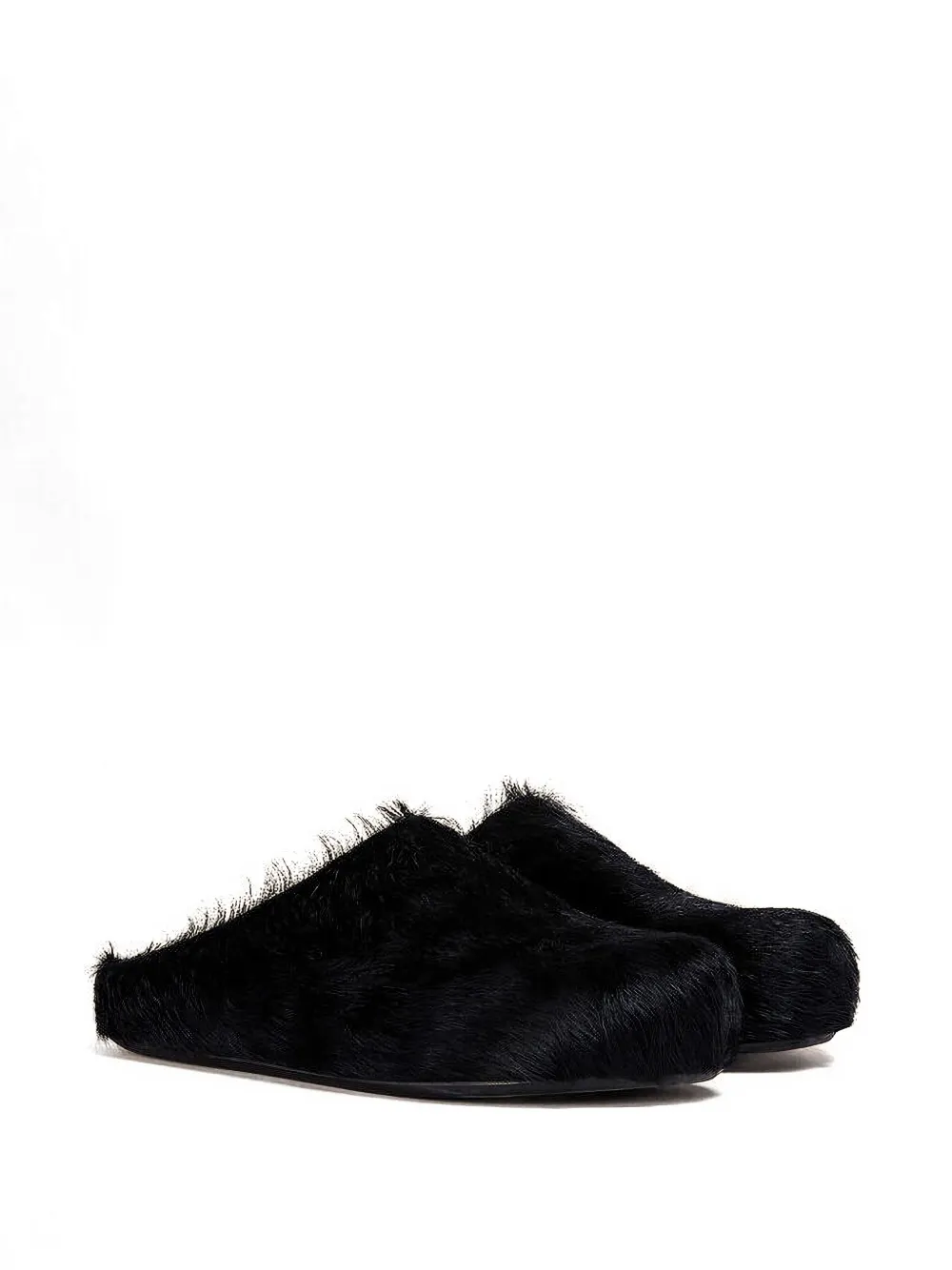 Marni Fussbett Sabot slippers met kalfshaar Zwart