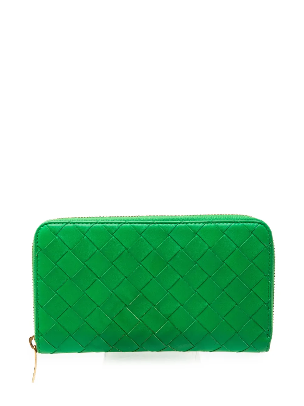 Pre-owned Bottega Veneta 2012-2026 Nappa Intrecciato Zip Around Wallet Long Wallets In Green