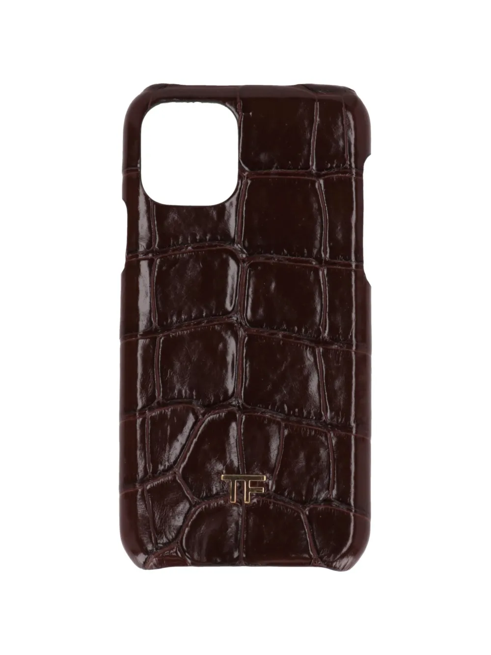TOM FORD logo-plaque croc-effect leather phone case - Marrone
