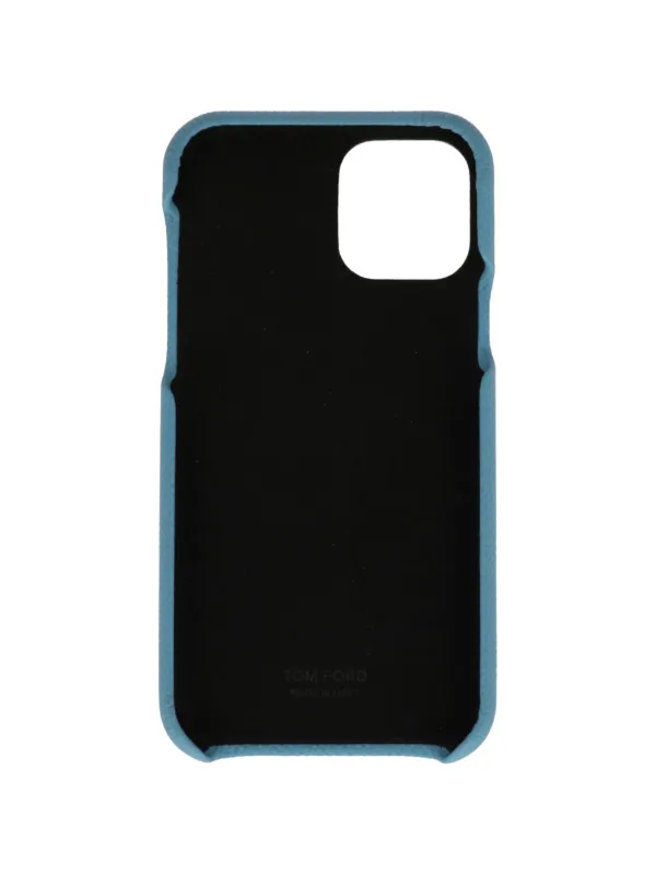 TOM FORD ロゴプレート グレインレザー iPhone13 Pro ケース TOM FORD logo-print grained-leather Phone Case | Blue | FARFETCH