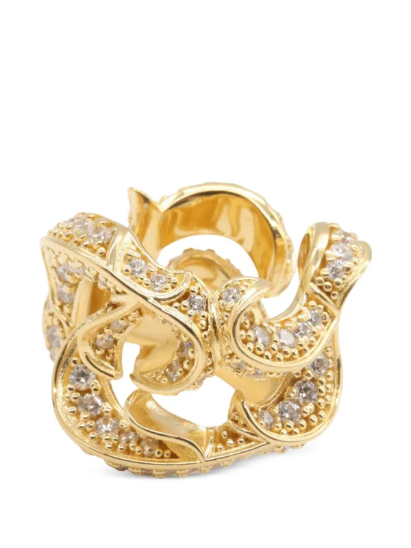 Bottega Veneta Pre-owned 2010s CZ Sterling Silver Ring in Gold