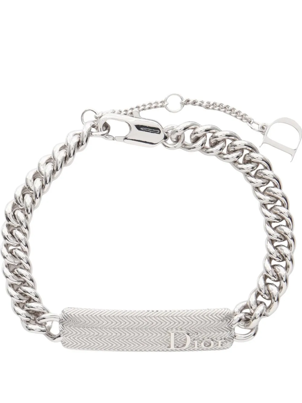 Christian Dior Pre-Owned 2020s Guilloche logo-plate bracelet - Argento