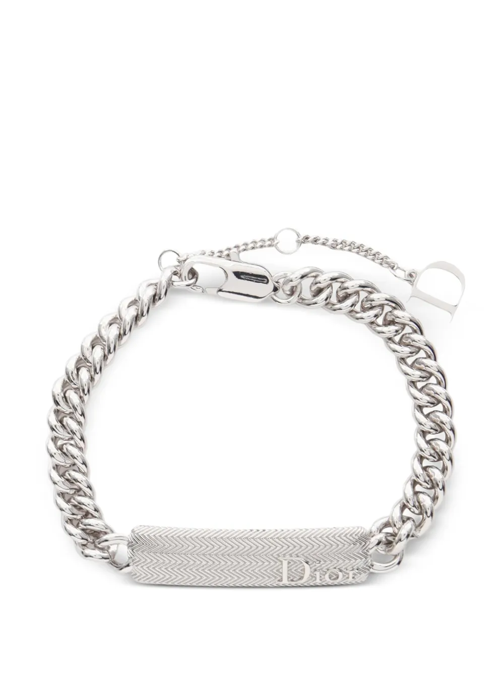 Christian Dior Pre-Owned 2020s Guilloche logo-plate bracelet - Silver