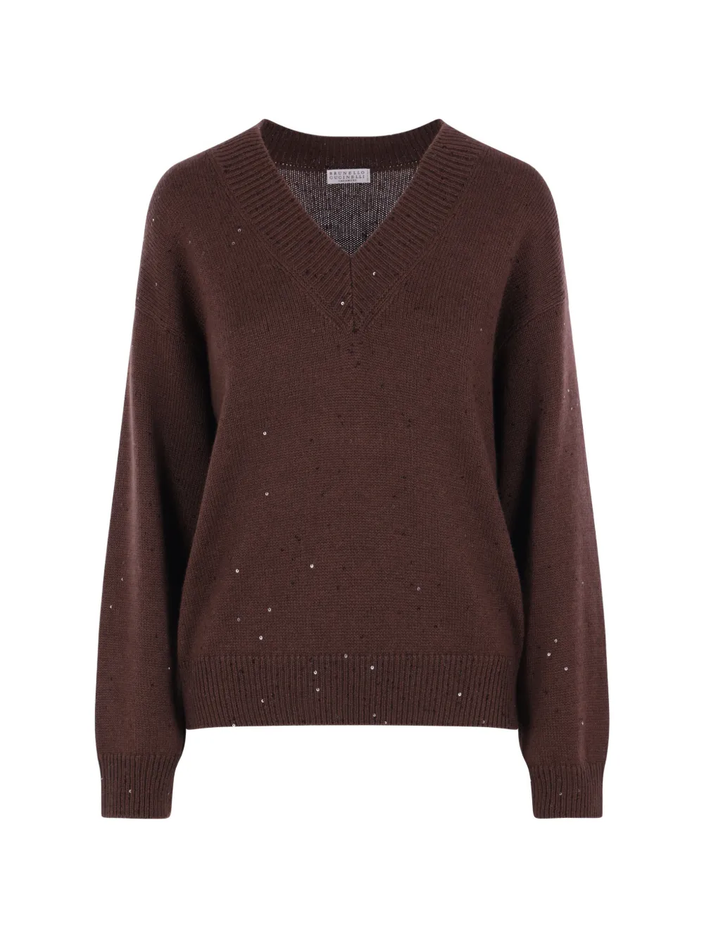 Brunello Cucinelli sequin-embellished V-neck sweater - Braun