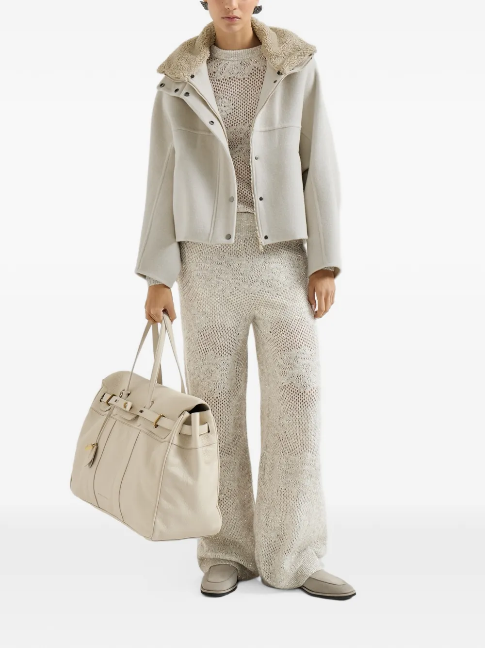 Brunello Cucinelli Gebreide trui met pailletten Beige