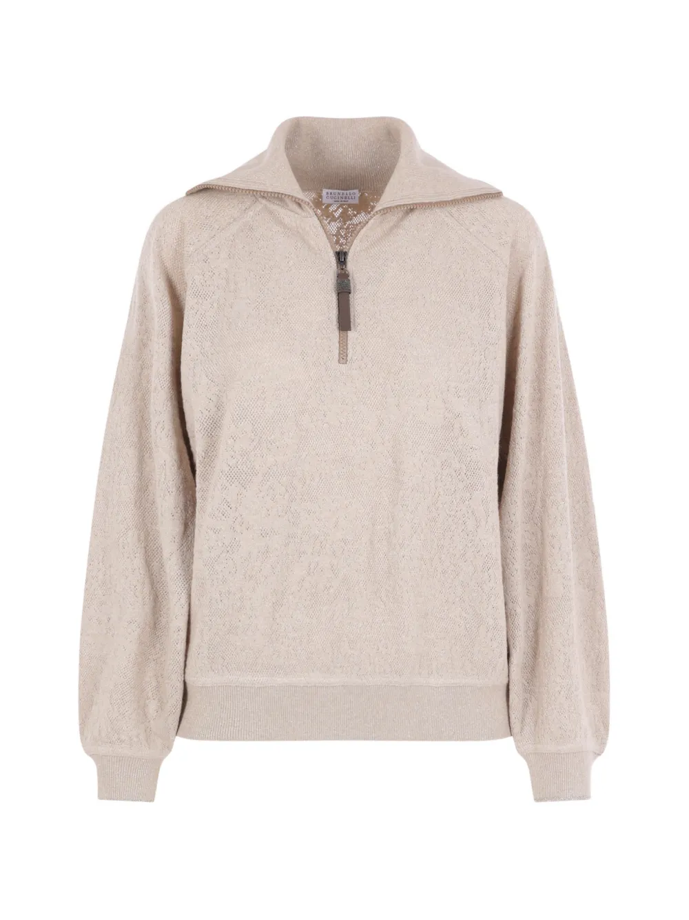 Brunello Cucinelli pointelle-knit half-zip sweatshirt - Toni neutri