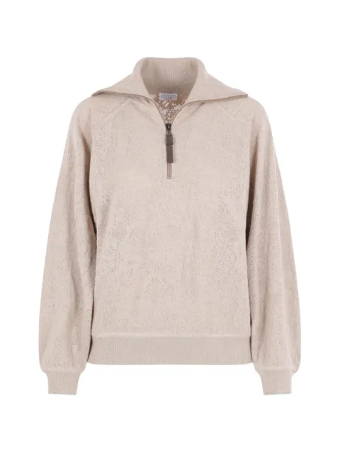 Brunello Cucinelli pointelle-knit half-zip sweatshirt