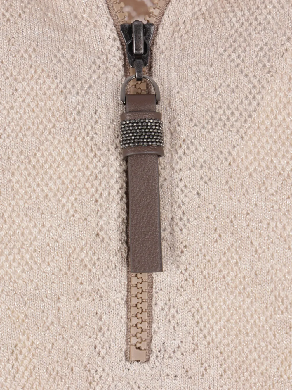 Brunello Cucinelli Pointelle gebreide sweater met halve rits Beige