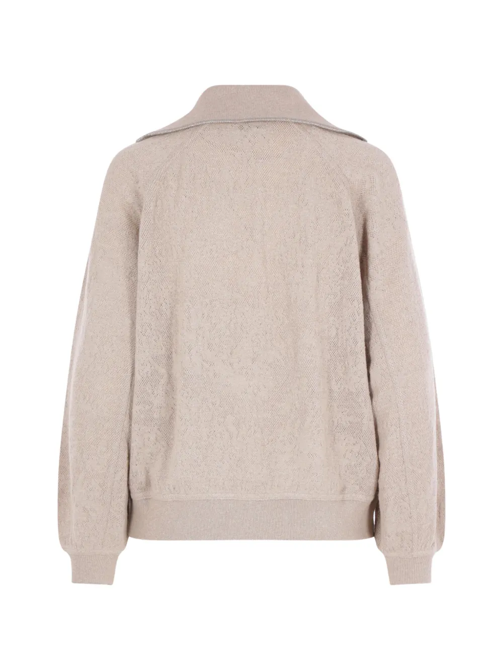 Brunello Cucinelli Pointelle gebreide sweater met halve rits Beige
