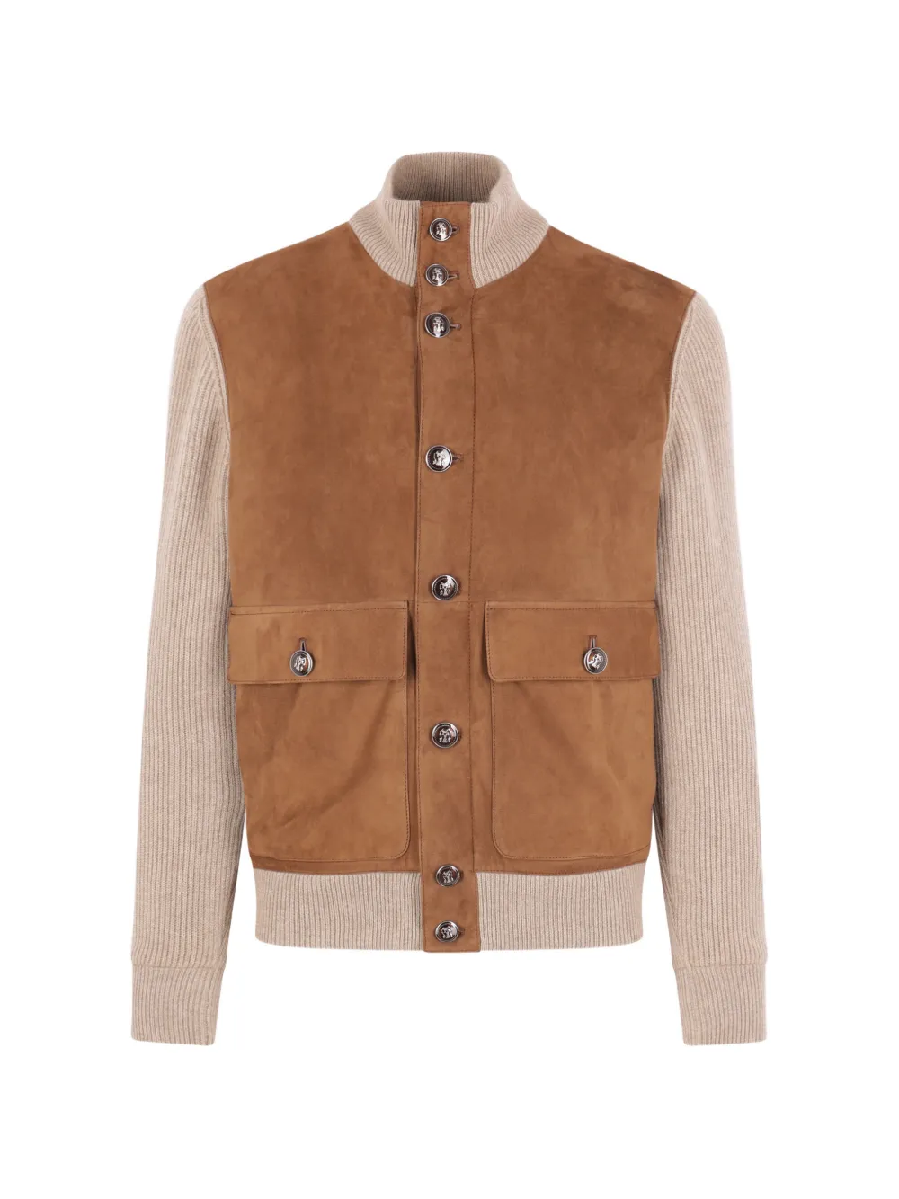 Brunello Cucinelli suede-panel cardigan - Neutrals
