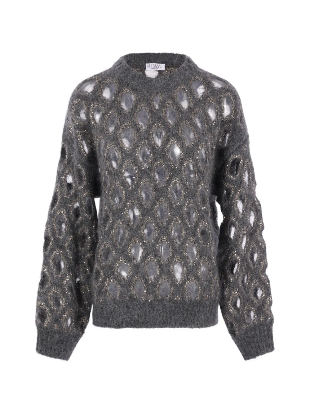 Brunello Cucinelli Sequin-embellished Open-knit Sweater In Gray