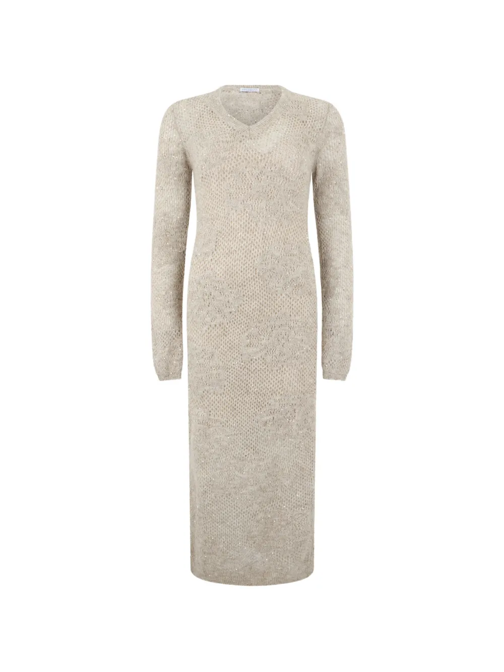 Brunello Cucinelli sequin-embellished open-knit midi dress Beige