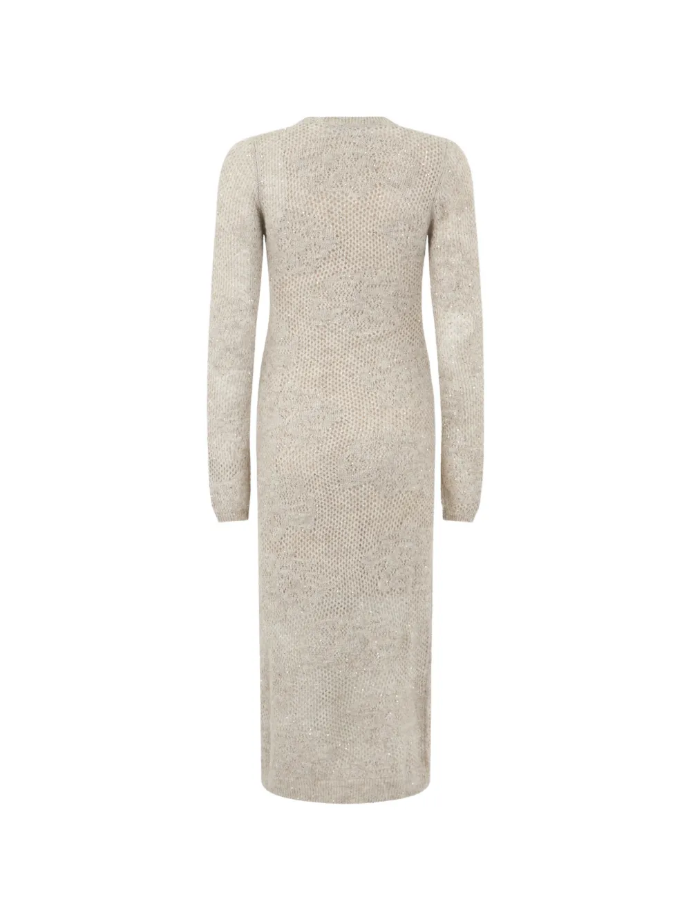 Brunello Cucinelli sequin-embellished open-knit midi dress Beige
