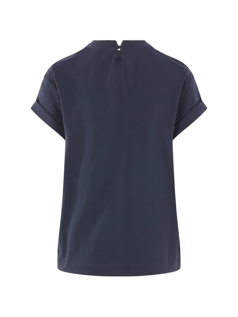 Brunello Cucinelli T-shirt met opgerolde manchetten en monili afwerking Blauw