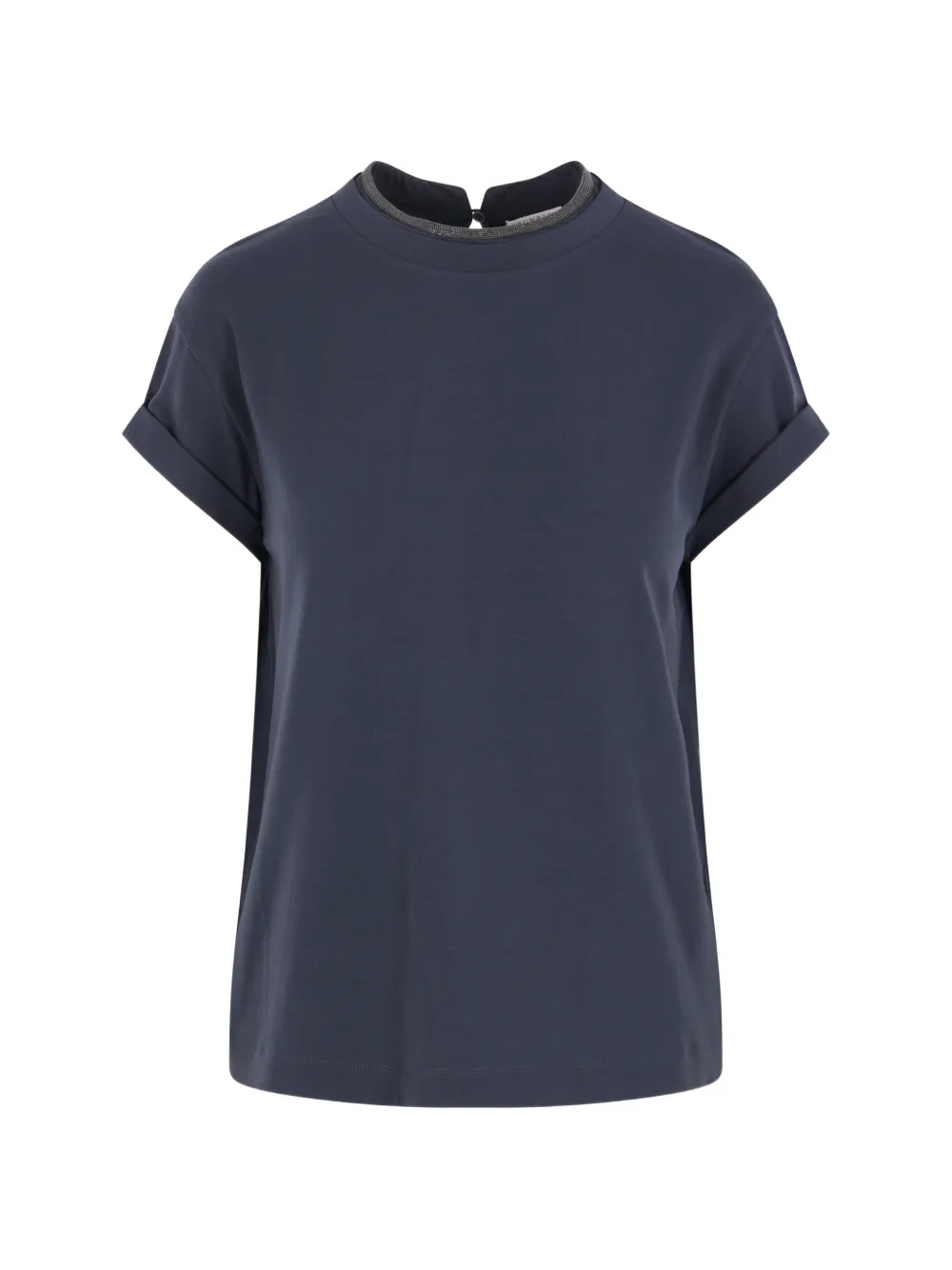 Brunello Cucinelli monili-trim rolled-cuff T-shirt - Blu